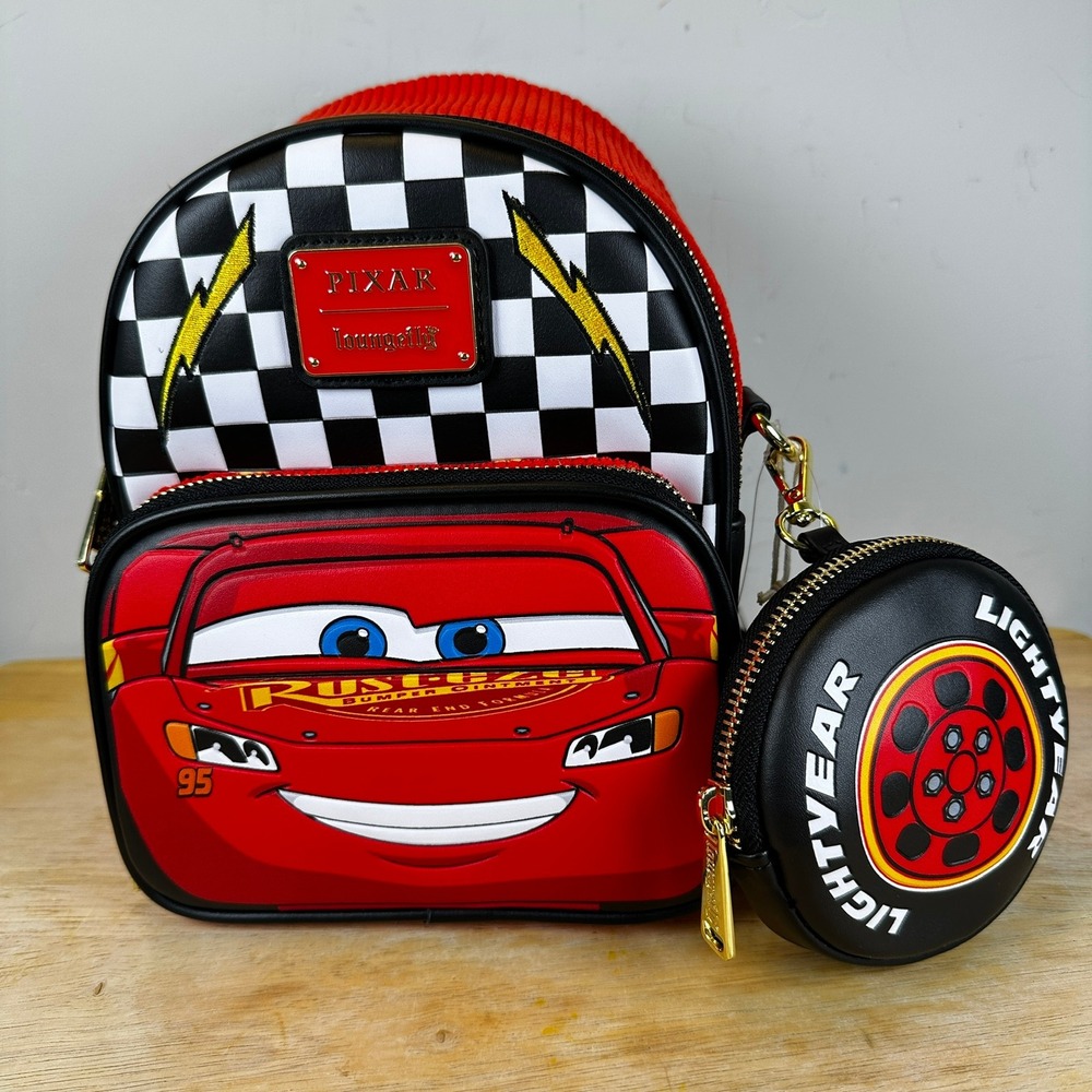 Loungefly Disney Pixar Cars Lightening McQueen Corduroy Mini Backpack Coin Purse